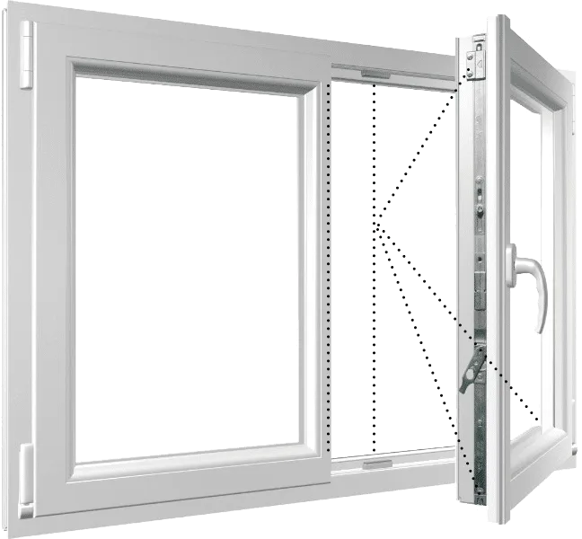 Vue éclatée d'une fenêtre hybride Alu/PVC